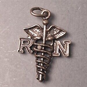 Sterling Registered Nurse Charm Vintage Caduceus Snake